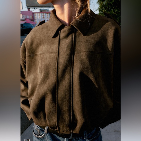 Zara Brown Faux Suede Bomber Jacket, NEW with TAGS, - Picture 3 of 5